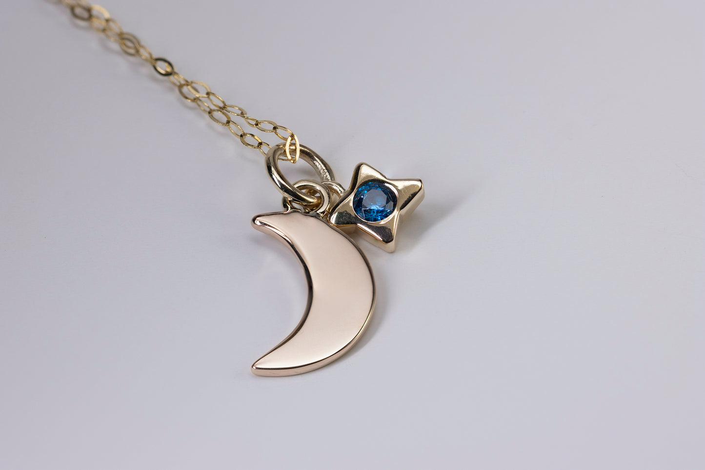 New Moon with Star Gem in Gold - Eamon ó Broin Jewellery