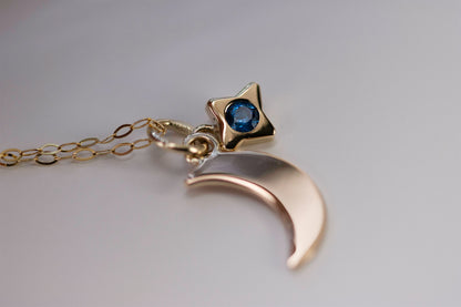 New Moon with Star Gem in Gold - Eamon ó Broin Jewellery