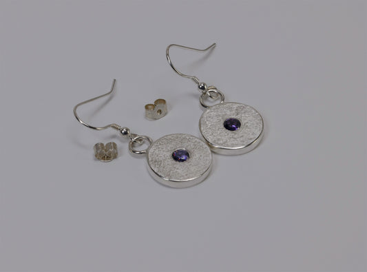 Amethyst Cubic Zirconia Drop Earrings, Shipping included, 925 sterling silver, hallmarked