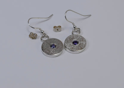 Amethyst Cubic Zirconia Drop Earrings, Shipping included, 925 sterling silver, hallmarked