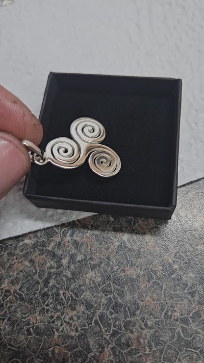 Triple Spiral Newgrange Pendant - 925 Sterling Silver