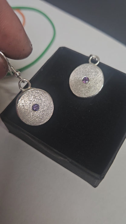 Amethyst Cubic Zirconia Drop Earrings, Shipping included, 925 sterling silver, hallmarked